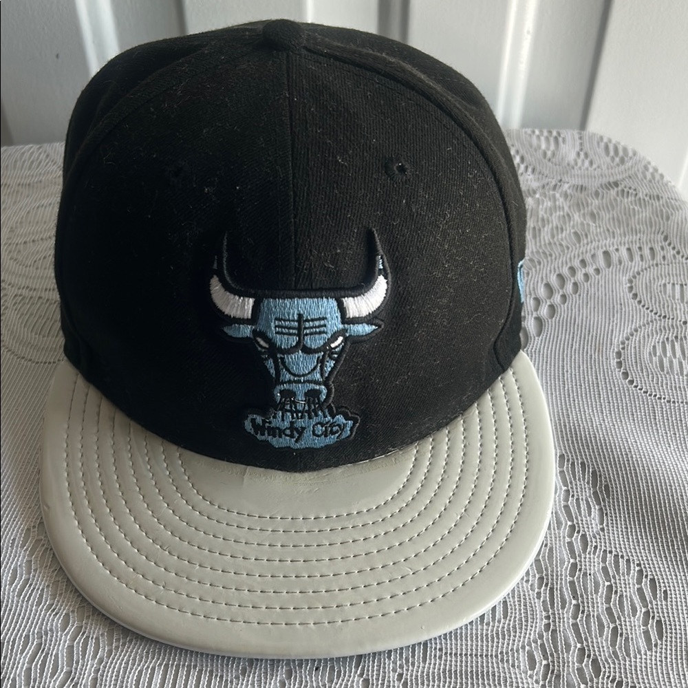Black and White Cap with Bull Logo